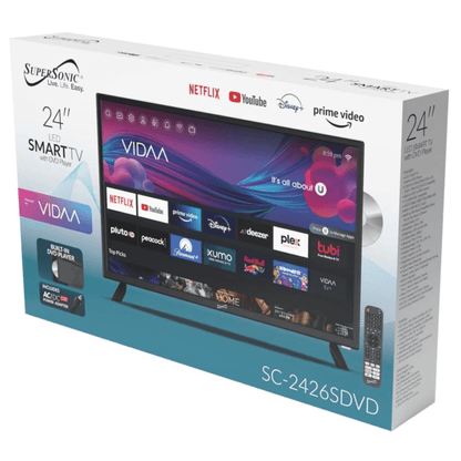 Supersonic Smart 24-inch VDAA DLED AC/DC Television with DVD Player &amp; 12V Car Cord Jupiter Gear Home