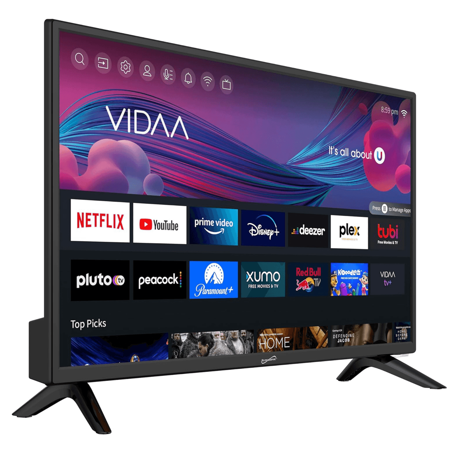 Supersonic Smart 24-inch VDAA DLED AC/DC Television with DVD Player &amp; 12V Car Cord Jupiter Gear Home