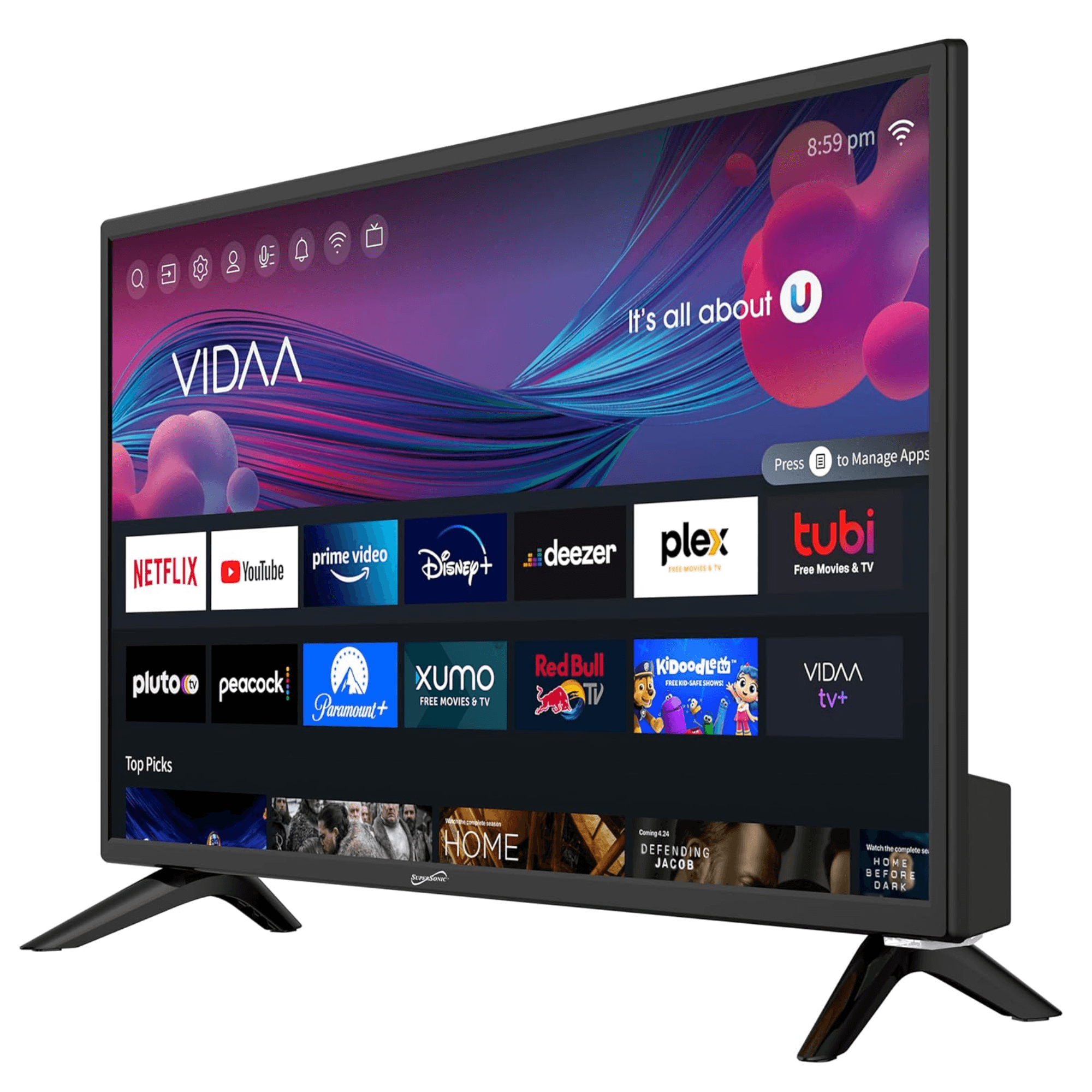 Supersonic Smart 24-inch VDAA DLED AC/DC Television with DVD Player &amp; 12V Car Cord Jupiter Gear Home