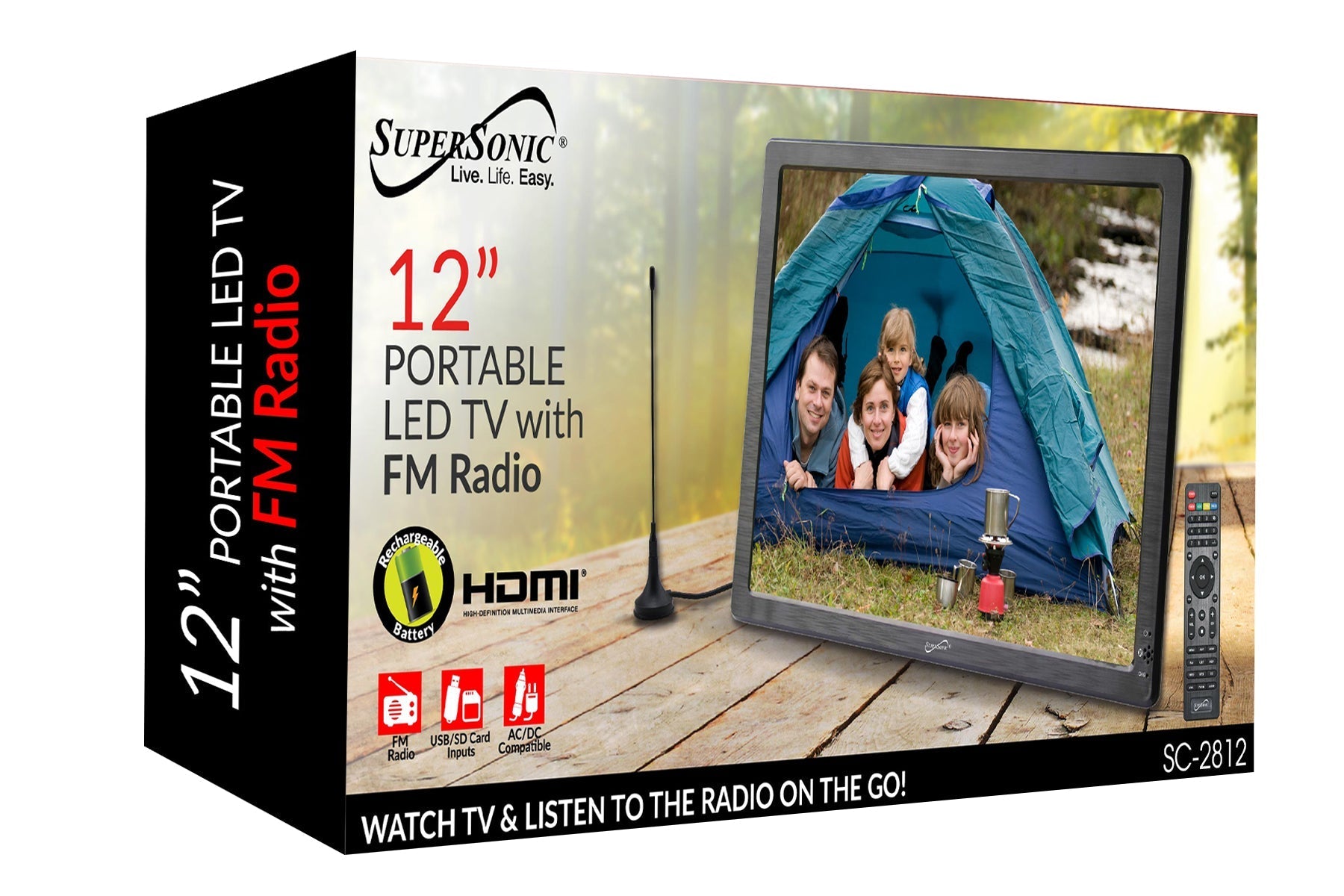Supersonic 12" Portable Digital LED TV with USB &amp; SD Inputs, 12 Volt ACDC Compatible for RVs (SC-2812) Jupiter Gear Home
