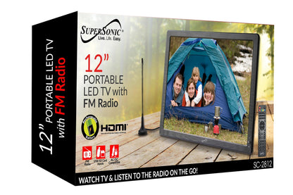 Supersonic 12" Portable Digital LED TV with USB &amp; SD Inputs, 12 Volt ACDC Compatible for RVs (SC-2812) Jupiter Gear Home
