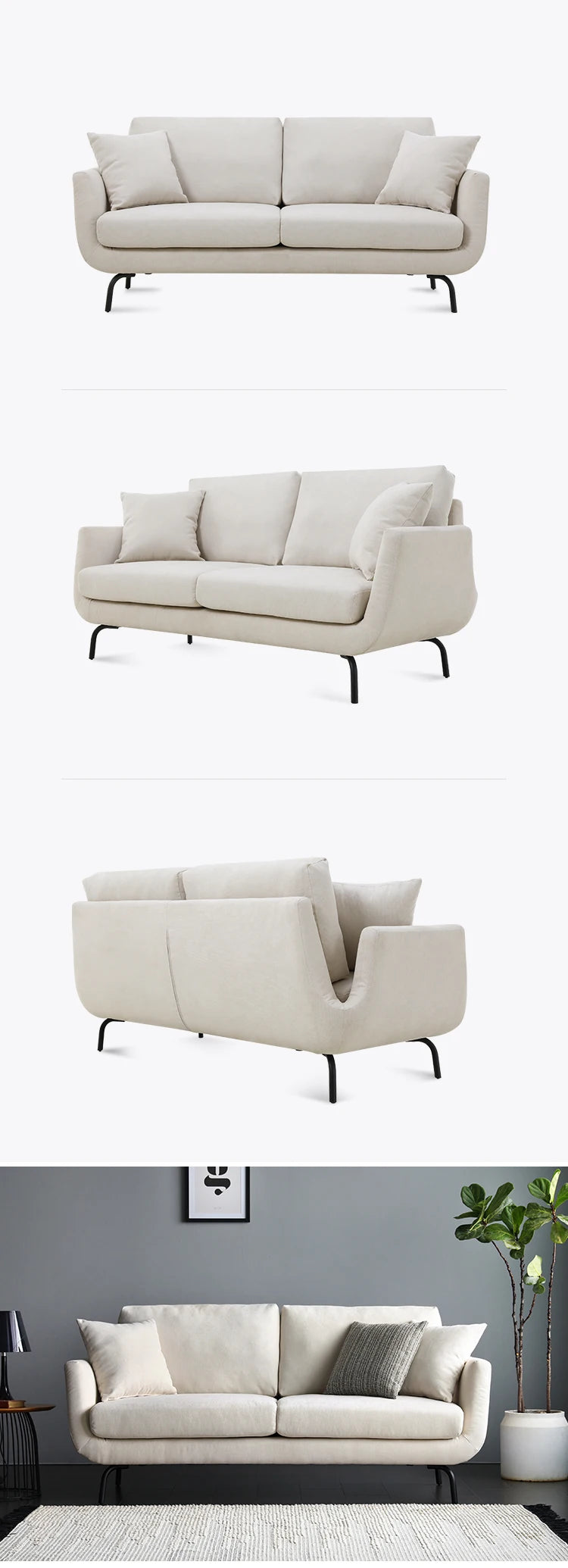Furniture White Living Room 2 Seater Modern Nordic Scandinavian Upholstery Small Comfy High Quality Taj Home Store