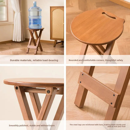 Retro style bamboo folding stool, household foldable round stool, foldable high stool, bar stool, restaurant dining stool Taj Home Store