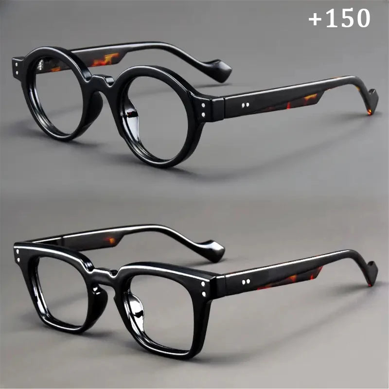 A set of 2 vintage round and square reading glasses, suitable for both men and women, designed to assist with presbyopia Taj Home Store