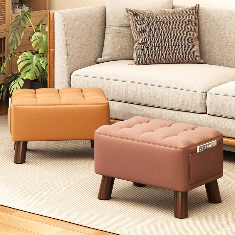 Home-use Small Stool, Living Room Minimalist Sofa Stool, Coffee Table Stool, Creative Leather Footstool, Square Stool, Small Taj Home Store