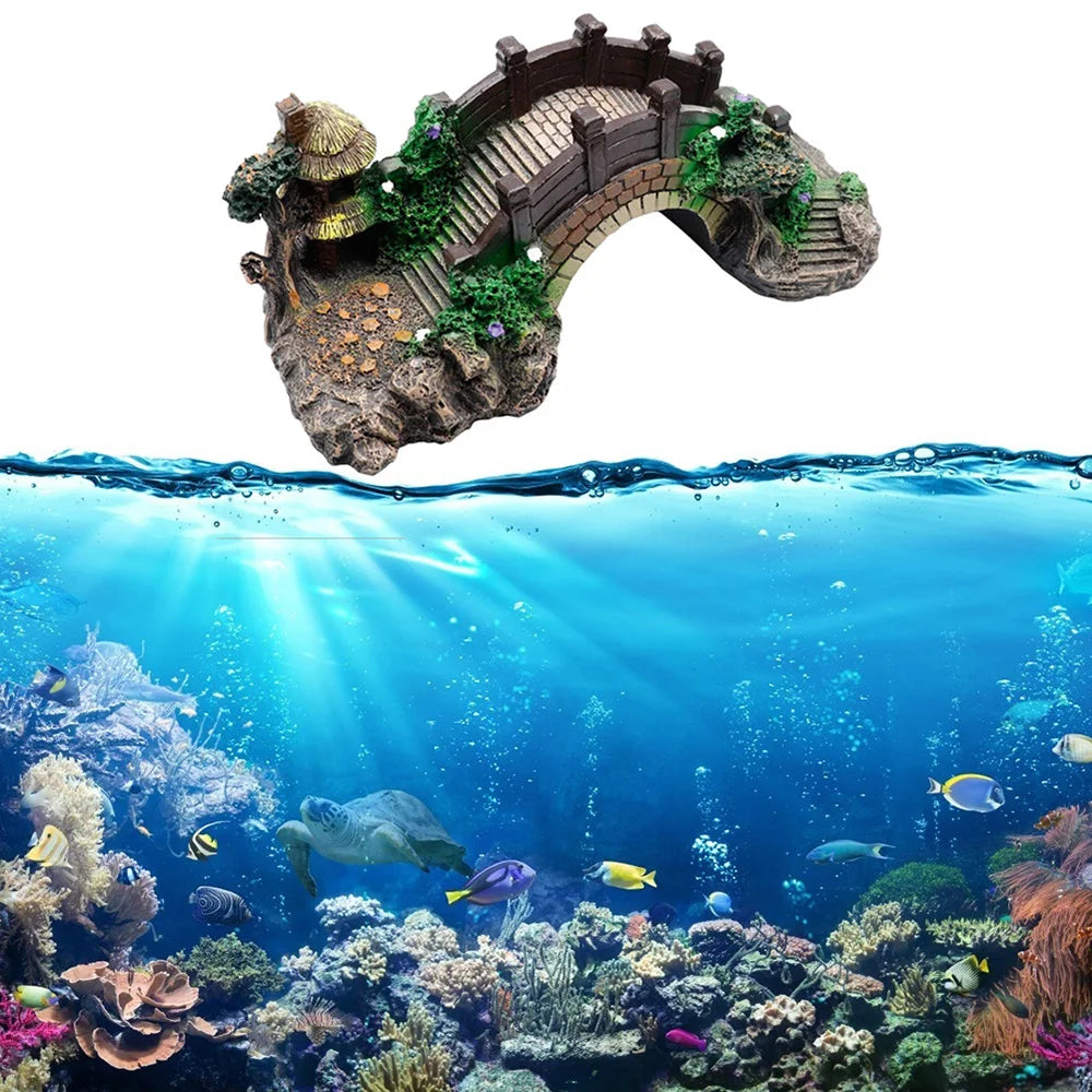 Aquarium Accessories Arbor Tree Plant Fake Landscaping Fish Tank Ornament Artificial Bridge Rockery Resin Aquarium Ornaments Taj Home Store