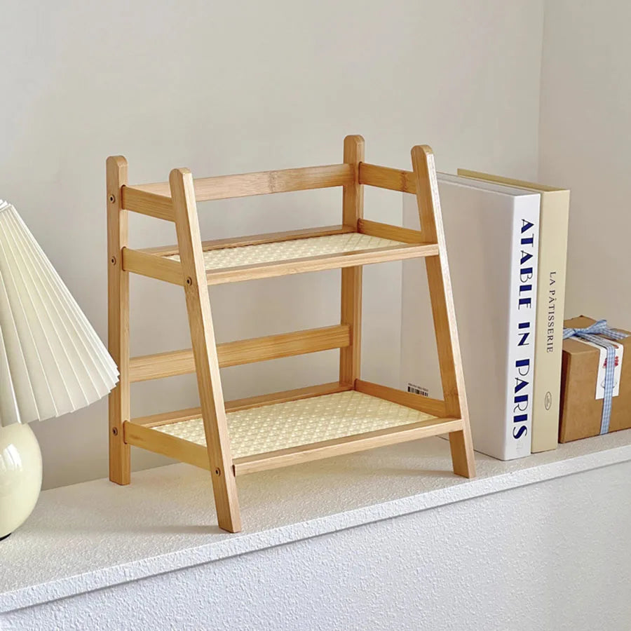 Countertop Organizer 2 Layer Coffee Cup Holder Multipurpose Bamboo Storage Shelf for Hotel Apartment Dressing Table Kitchen Home Taj Home Store