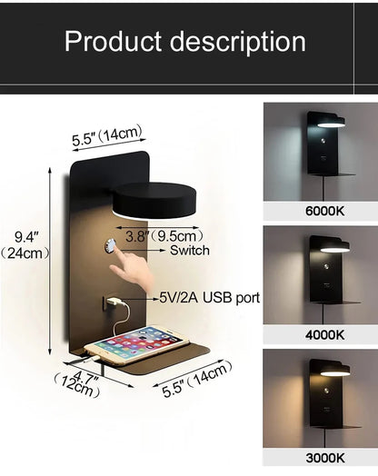 Bedroom Led Wall Lamps with USB Charge Wall Light Indoor Lamp for Living Room Decor Wall Panels with Switch Aisle Modern Sconce Taj Home Store
