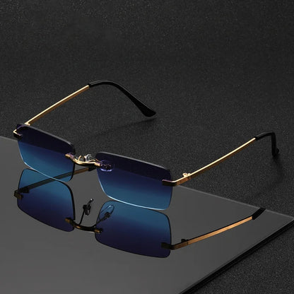1PC, Rectangular rimless glasses, small frame exquisite style, retro elegant glasses, suitable for men and women Taj Home Store