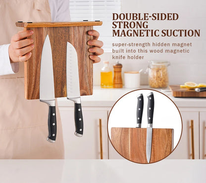 New Acacia Wood Home Kitchen Magnetic Knife Block Holder Rack Magnetic Stands with Strong Enhanced Magnets Taj Home Store