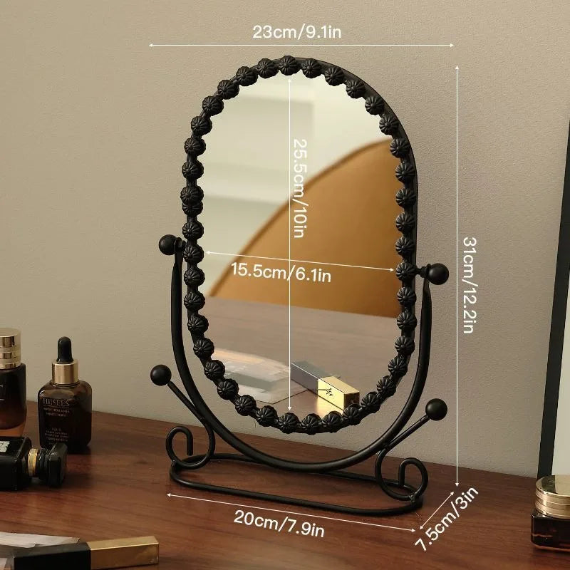 Light Luxury Wrought Iron Vertical Mirror Rotatable Retro Makeup Mirror Bedroom Vanity Mirror Desktop Ornament Photo Props Taj Home Store