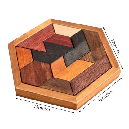Hexagonal Wooden Geometric Shape Jigsaw Puzzles Chess Game Board Montessori Toys Brain Teaser Educational Intelligence Toys Taj Home Store
