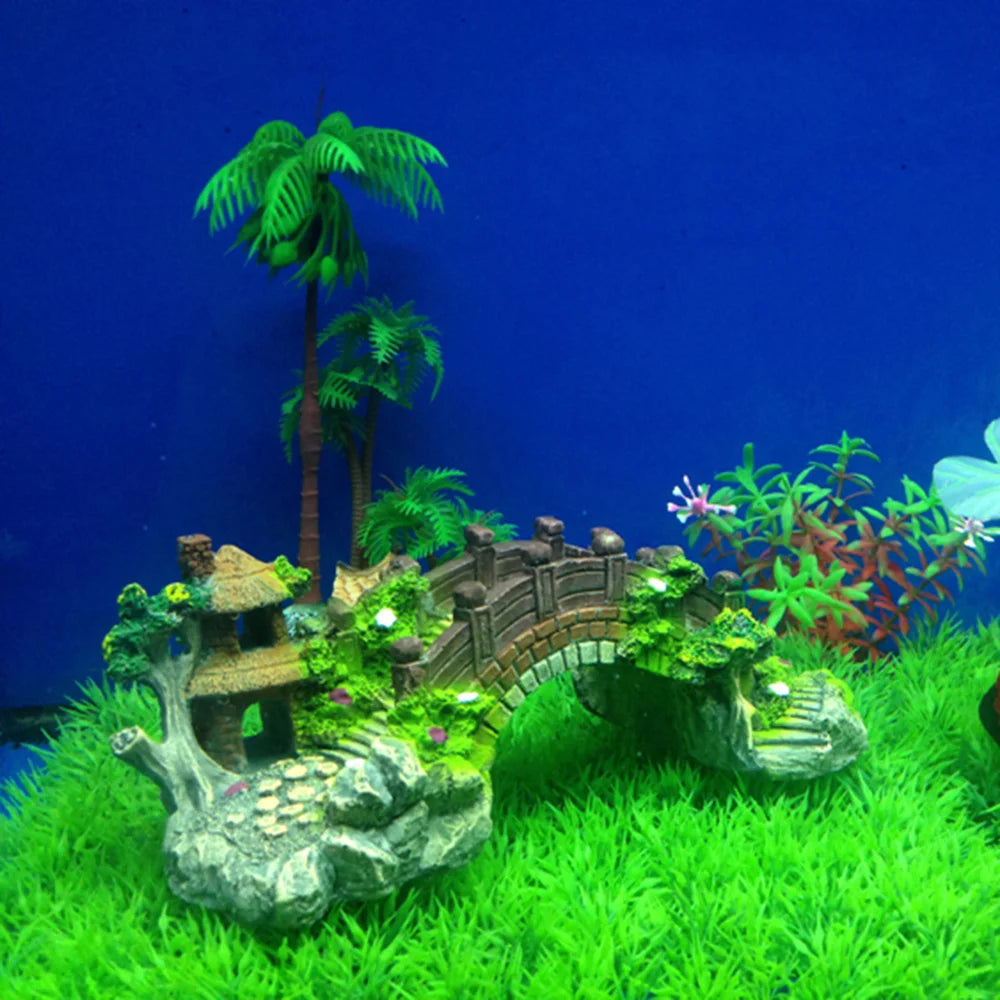 Aquarium Accessories Arbor Tree Plant Fake Landscaping Fish Tank Ornament Artificial Bridge Rockery Resin Aquarium Ornaments Taj Home Store