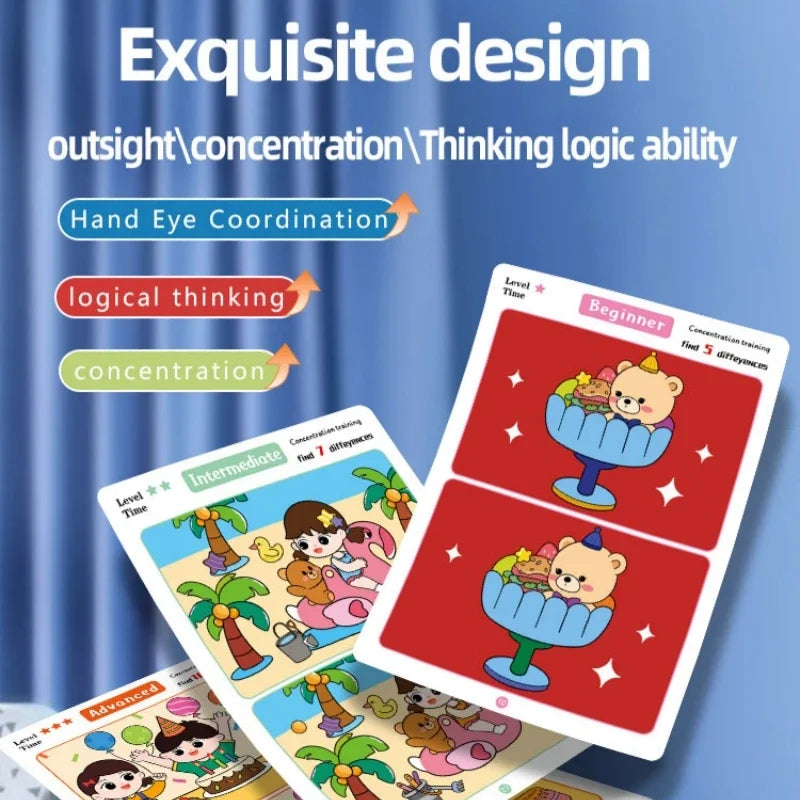 Find Differences Card Game Reusable Cartoon Educational Puzzle for Kids Three Difficulty Levels for Focus Attention Training Taj Home Store