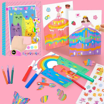 DIY Rainbow Scratch Art Rainbow Dot Scratch Painting Arts Handmade Scratching Paper Postcard Toy for Beginner Student Toddlers Taj Home Store