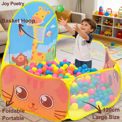 120cm Hexagon Children Ball Pool with Basketball Hoop Portable Foldable Kid Playpen Playground Gym Play Mat Baby Sport Education Taj Home Store