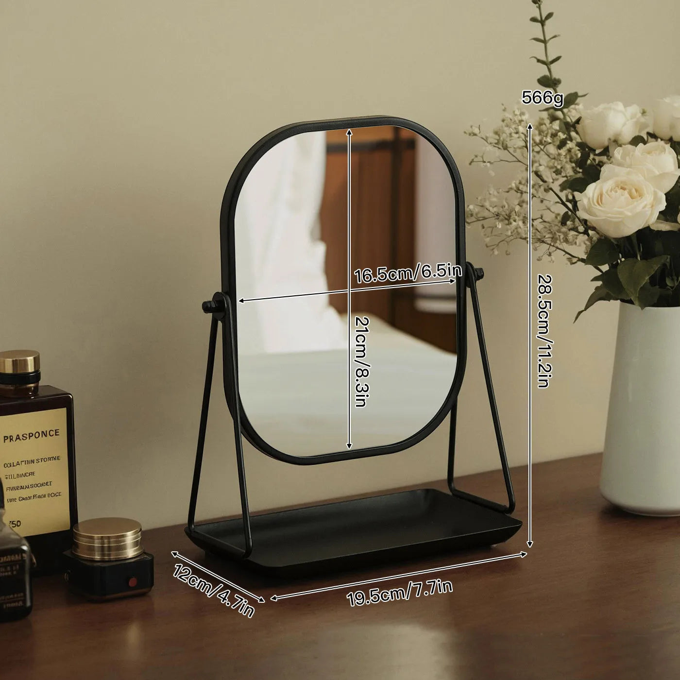 Rotating makeup mirror, light luxury style desktop with chassis, can store large makeup mirror, home dressing table mirror Taj Home Store