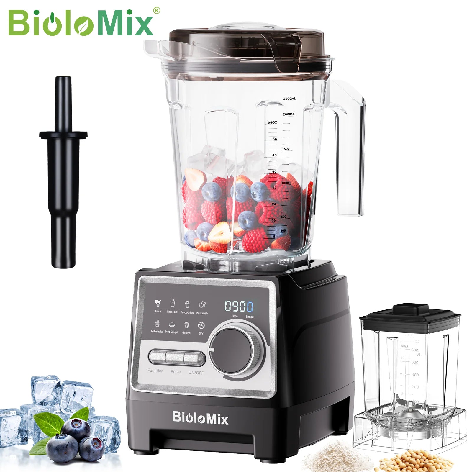 BioloMix 1500W Professional Blender With 2.6L BPA Free Jar With 6 Blades, 7 Preset Program for Smoothies, Shakes, Nut Milk Taj Home Store