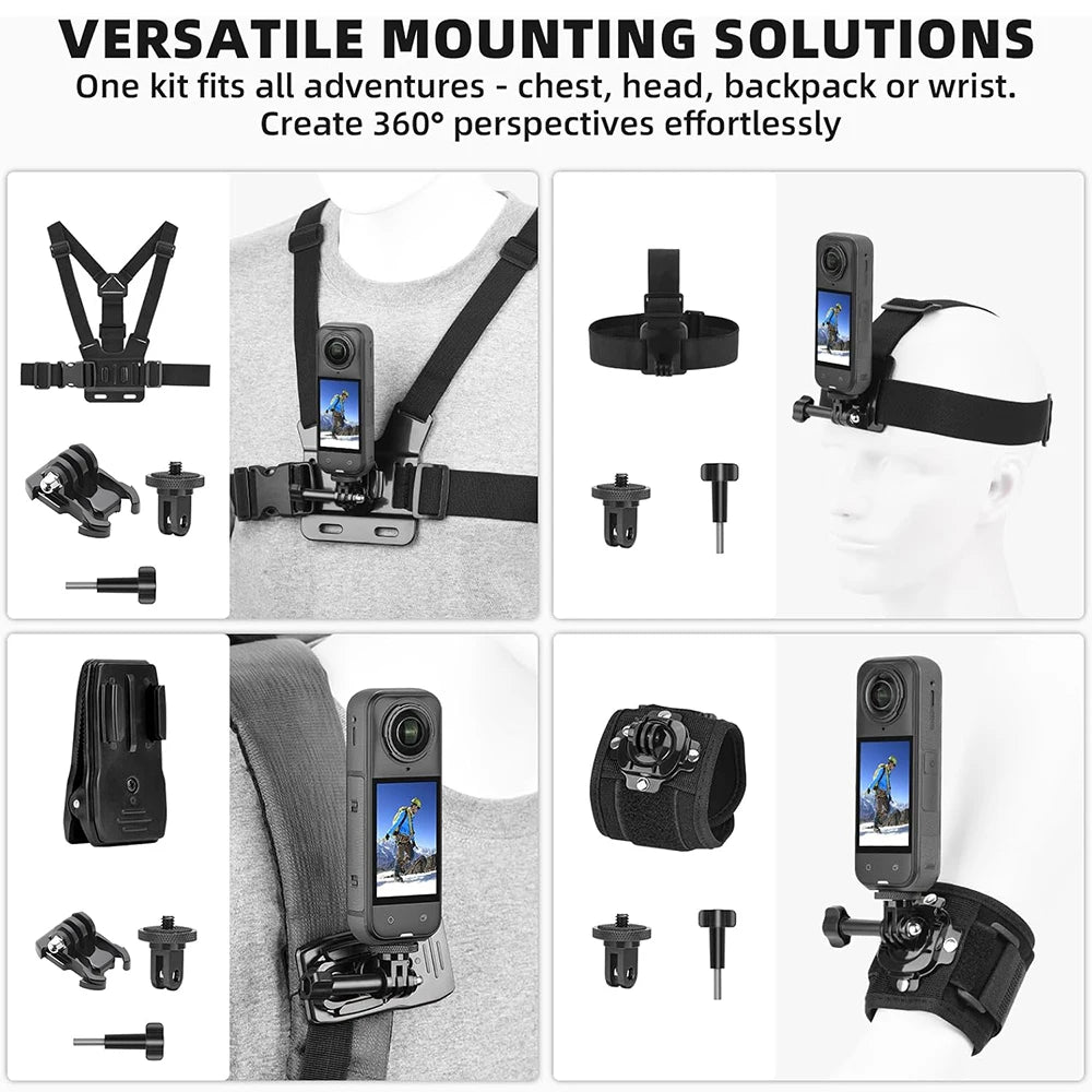 Accessories Kit for Insta 360 X5 X4 x3 Chest Mount Head Strap Backpack Clip Holder Wrist Strap for Insta 360 X5 X4 X3 Accessory Taj Home Store