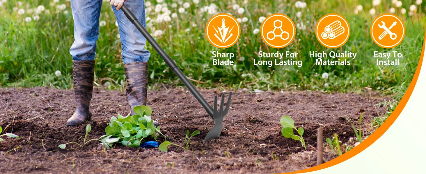 Weed Puller Tool with 45.5" Long Handle, 2 in 1 Small Garden Weeding Hoe &amp; Rake, Handheld Stand Up Hoe Garden Tool for Lawn, Gar Taj Home Store