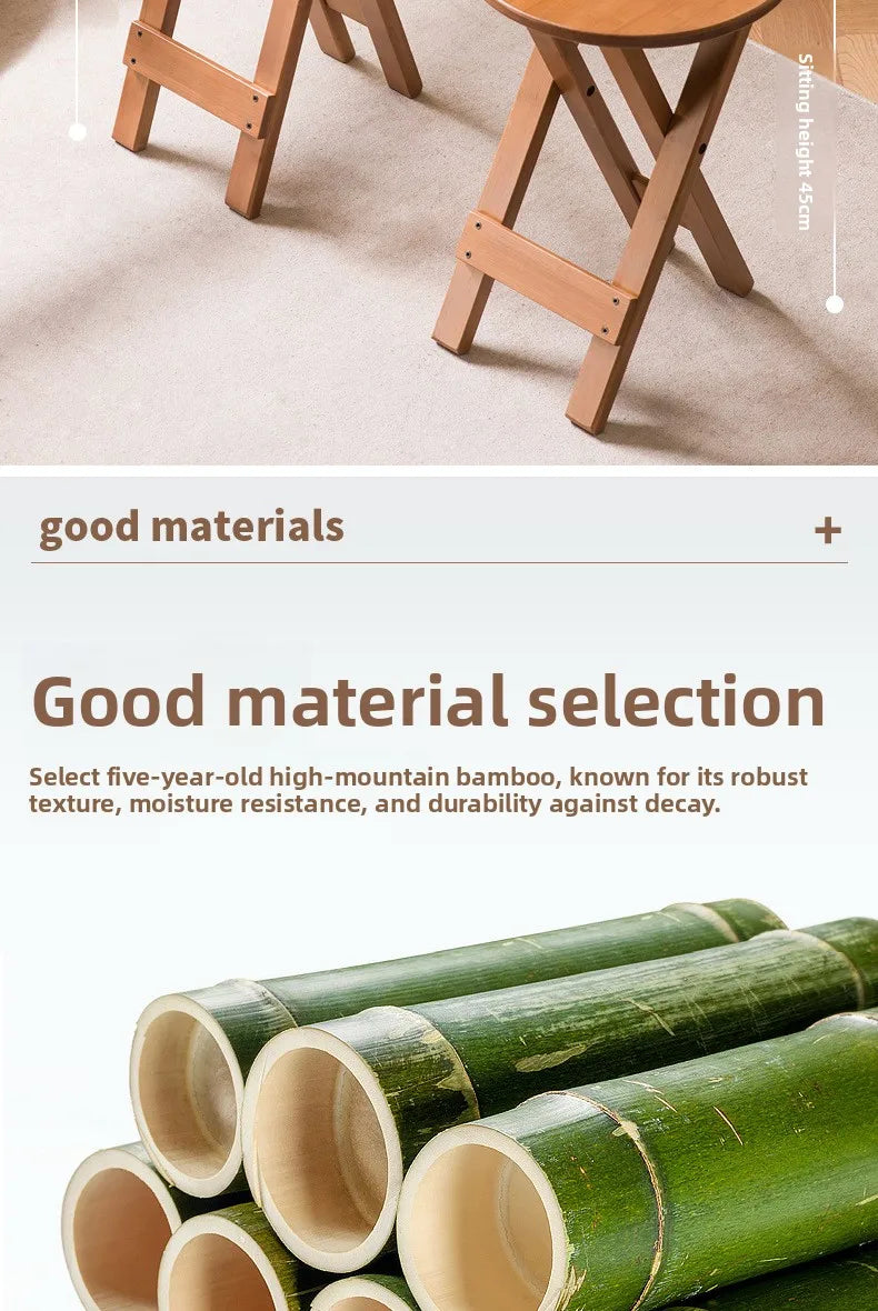 Retro style bamboo folding stool, household foldable round stool, foldable high stool, bar stool, restaurant dining stool Taj Home Store