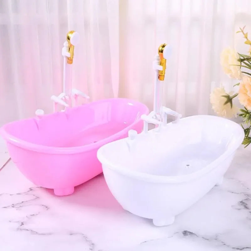 Bathroom Set For Dolls Miniature Dollhouse Furniture Mini Bathtub Electric Toy Powered Bath Play Game DIY Toy Taj Home Store