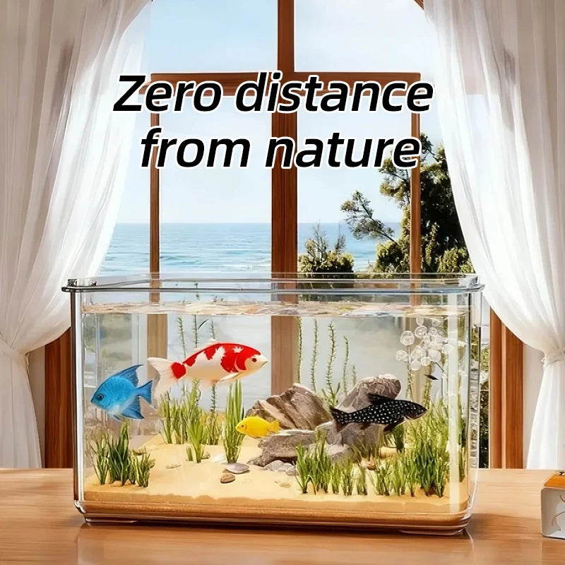 Transparent Aquarium Creative Desktop Fish Tank for Office Home Decor Rectangular(Bare Tank, No Scenery or Stones Included) Taj Home Store