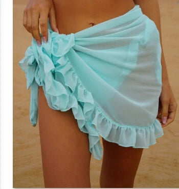 Women Swimsuit Bikini Cover-Ups Skirt Summer Solid Color Beach Wrap Skirt Swimwear Female Ruffles Trim Lace Up Sarong Cover Ups Taj Home Store