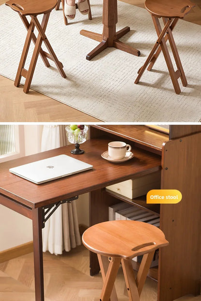 Retro style bamboo folding stool, household foldable round stool, foldable high stool, bar stool, restaurant dining stool Taj Home Store