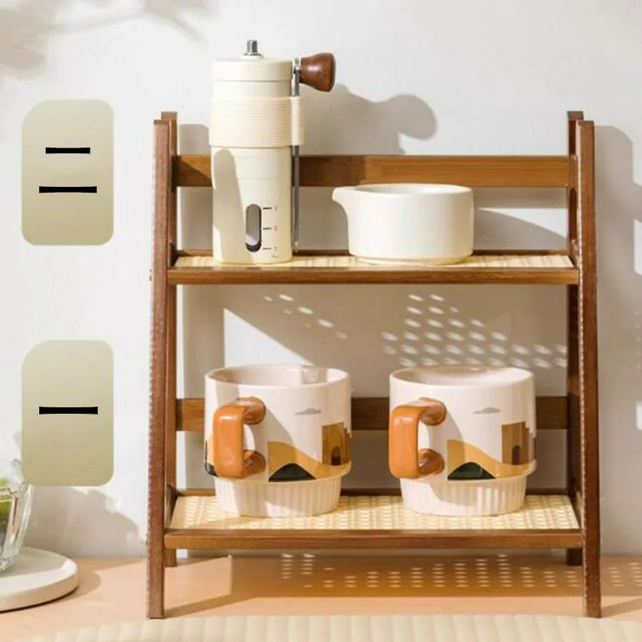 Countertop Organizer 2 Layer Coffee Cup Holder Multipurpose Bamboo Storage Shelf for Hotel Apartment Dressing Table Kitchen Home Taj Home Store