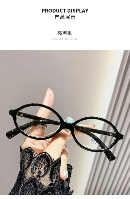 Elliptical Artistic Style Myopia Glasses Retro Small Frame Flat Lenses Ultra Light Finished Near Sight Eyewear Fashion Goggles Taj Home Store