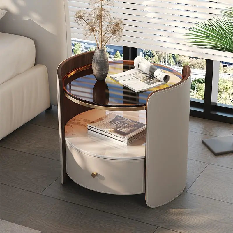 Modern Italian Round Bedside Table: Minimalist Design, Luxury &amp; High-End Storage for Home Bedrooms Taj Home Store
