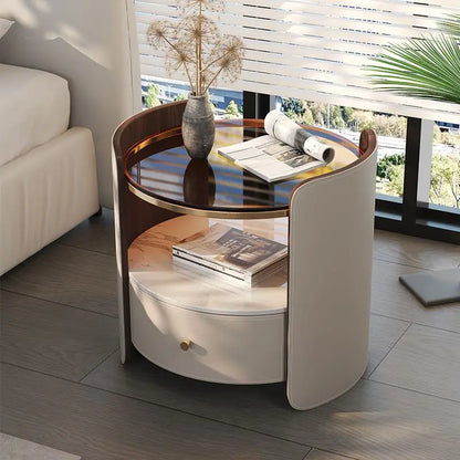 Modern Italian Round Bedside Table: Minimalist Design, Luxury &amp; High-End Storage for Home Bedrooms Taj Home Store