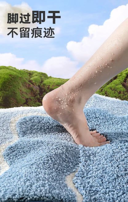 Bathroom Mat, Absorbent Anti Slip, Dirt Resistant Door Mat for Bathroom Entrance,Foot Mat, Flocking, Wave Shaped,Home Decoration Taj Home Store