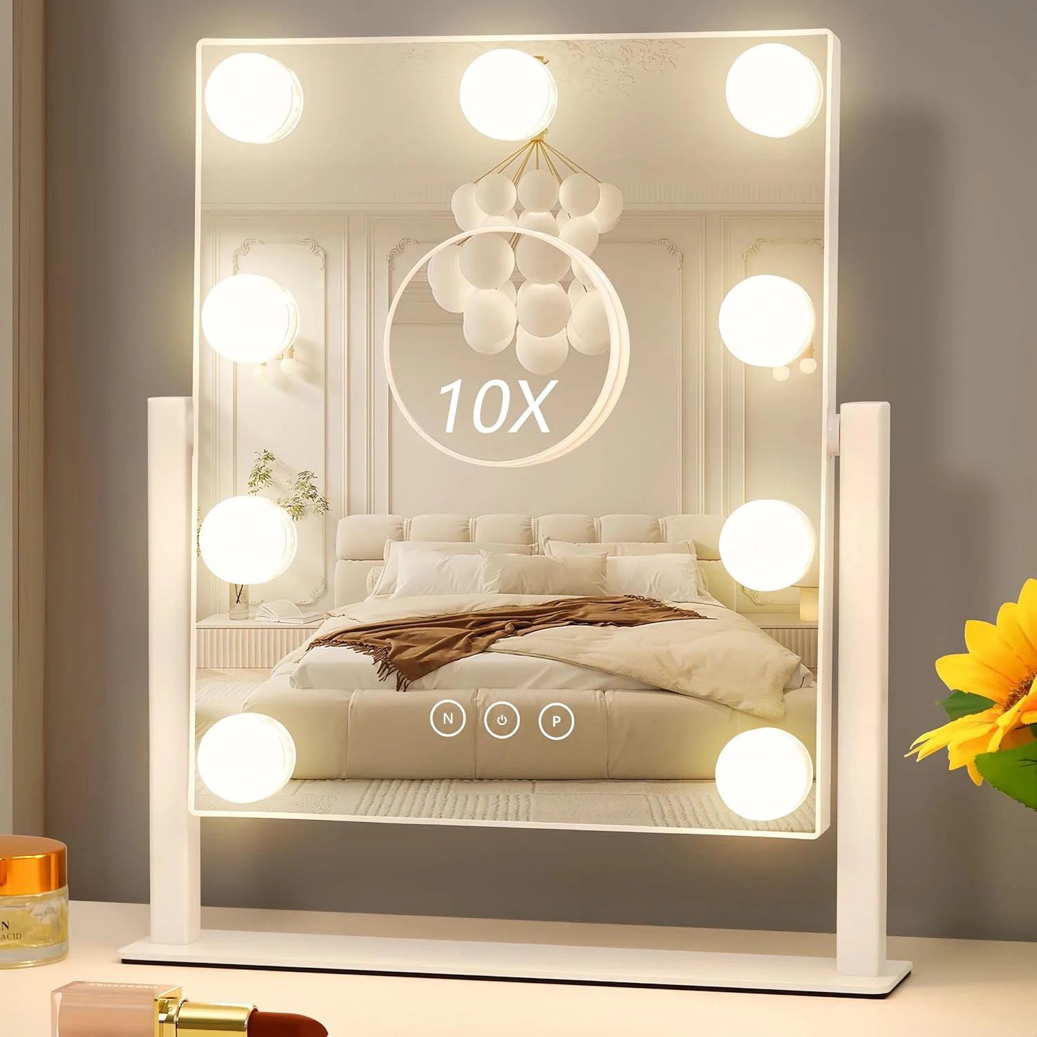 Vanity Mirror with Lights, Makeup Mirror with 3 Color Lighting Modes, Detachable 10X Magnification, Touch Control &amp; 360°Rotation Taj Home Store