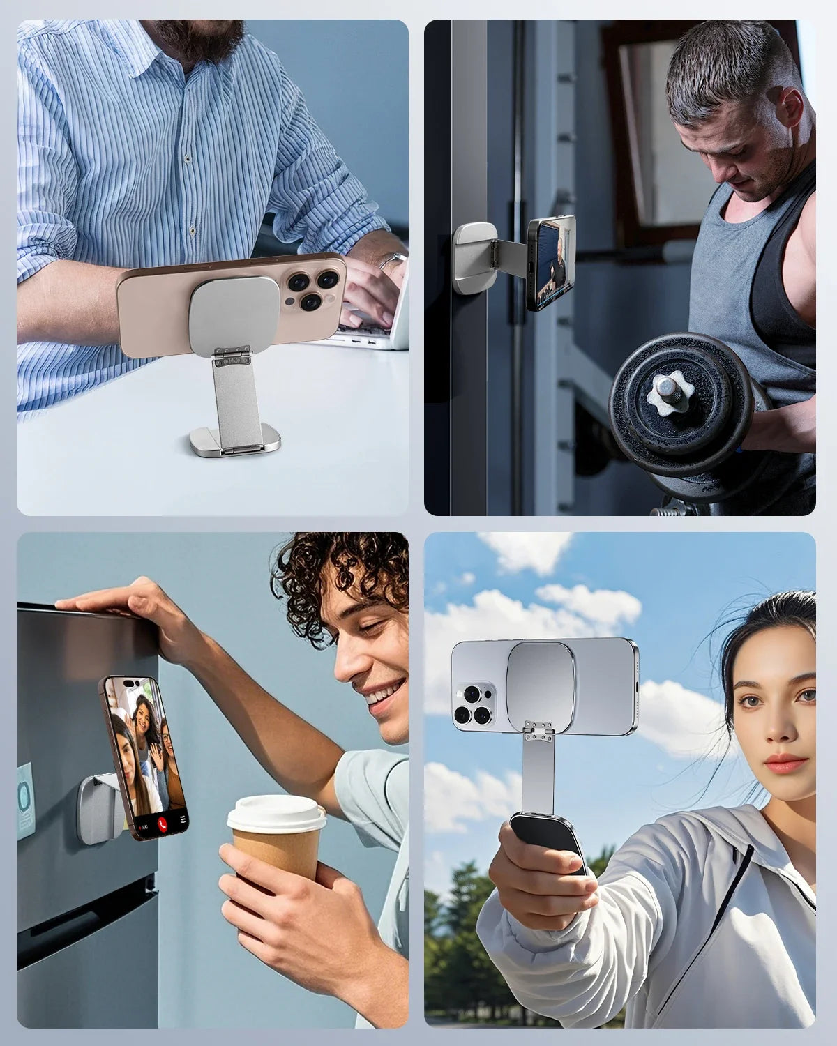 Eary Gym Magnetic Phone Holder Mount For Wall Portable Aluminum Metal Stand With Foldable Pocket Size Gym Essentials Accessories Taj Home Store