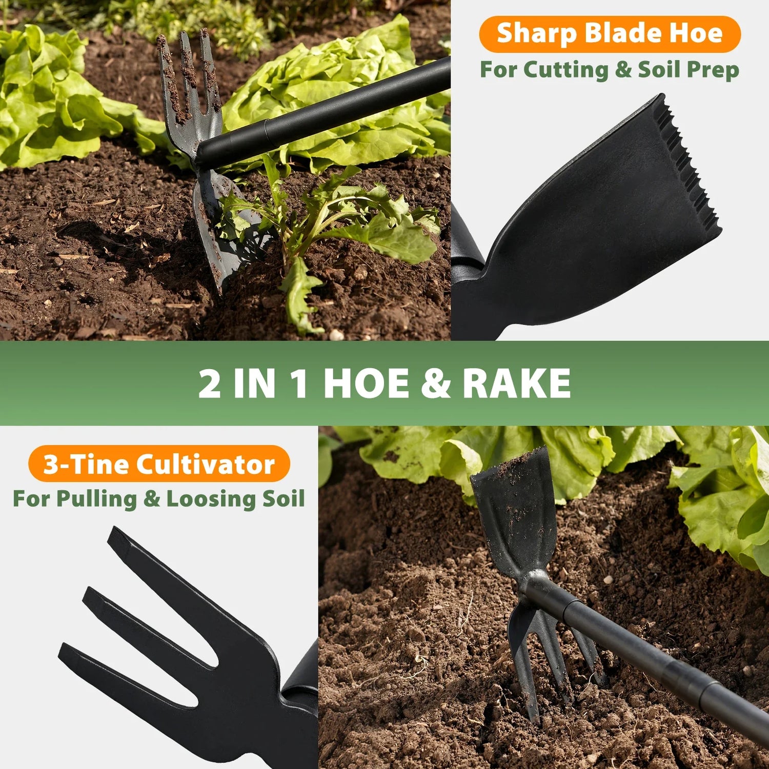 Weed Puller Tool with 45.5" Long Handle, 2 in 1 Small Garden Weeding Hoe &amp; Rake, Handheld Stand Up Hoe Garden Tool for Lawn, Gar Taj Home Store