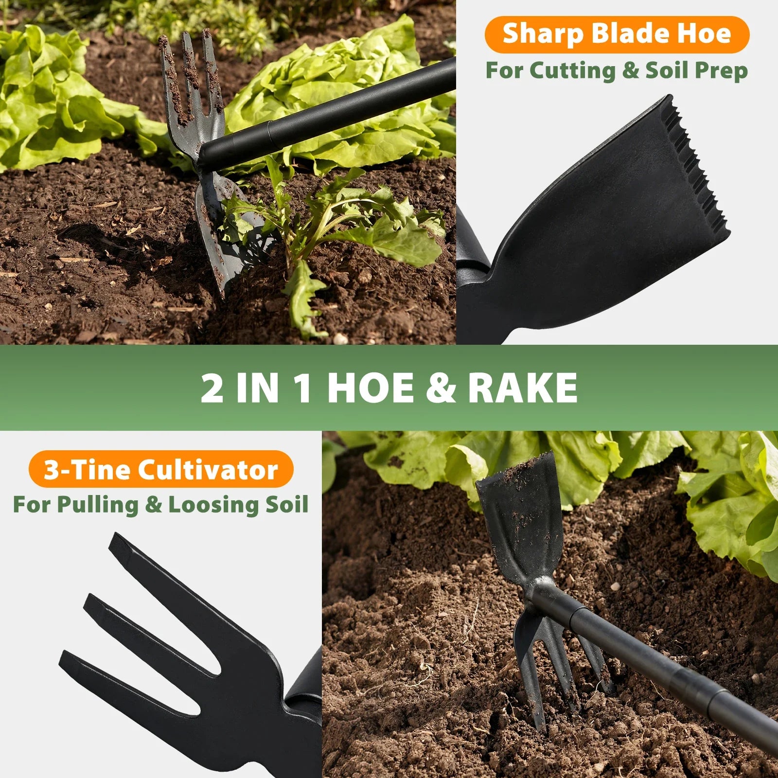 Weed Puller Tool with 45.5" Long Handle, 2 in 1 Small Garden Weeding Hoe &amp; Rake, Handheld Stand Up Hoe Garden Tool for Lawn, Gar Taj Home Store