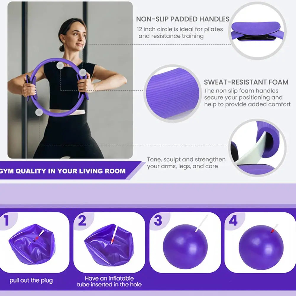 Pilates Ring Set 13 Pcs - Home Gym Equipment for Strength Training, Toning &amp; Stretching incl. Yoga Accessories - All Levels Taj Home Store