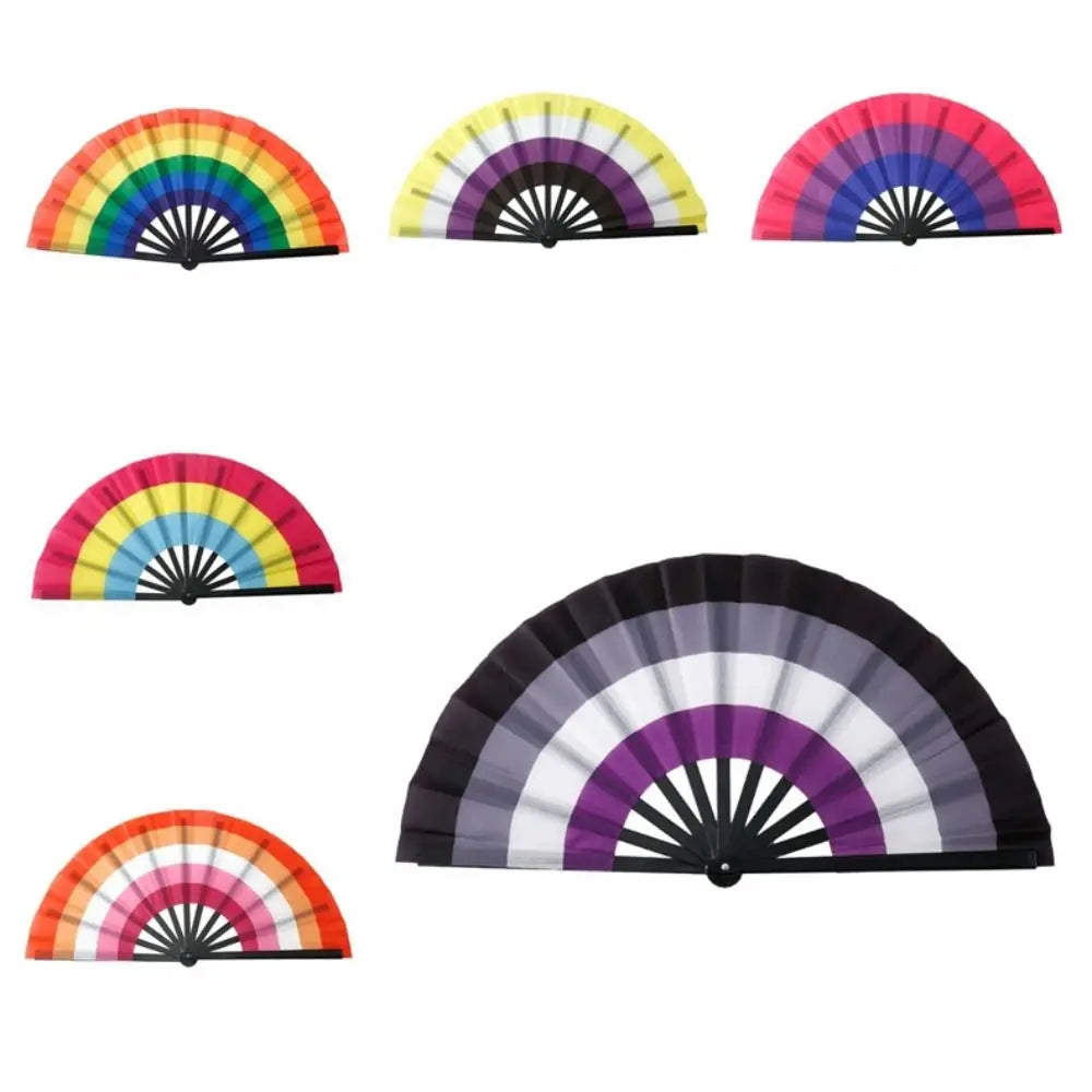 Fashion Plastic Colourful Hand Fans 33cm Colourful Kung Fu Fan Folding Rainbows Pattern Hand Folding Fan Dance Performance Taj Home Store