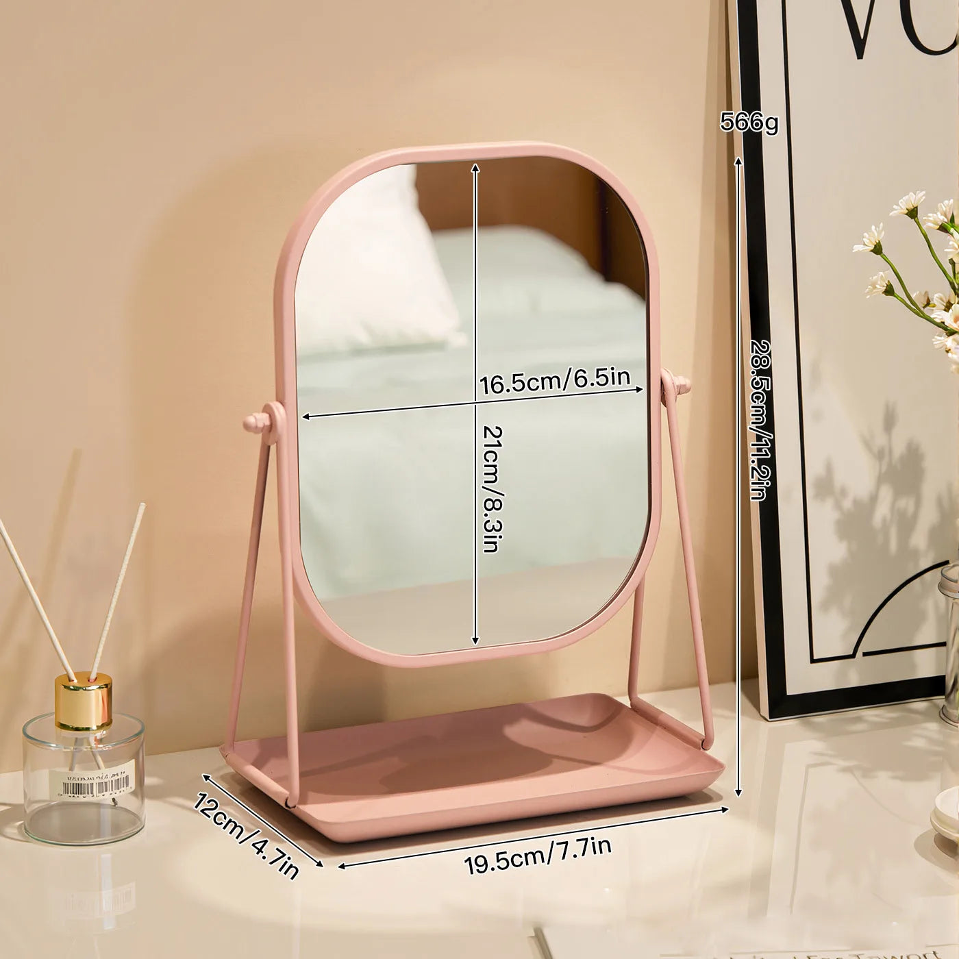 Rotating makeup mirror, light luxury style desktop with chassis, can store large makeup mirror, home dressing table mirror Taj Home Store