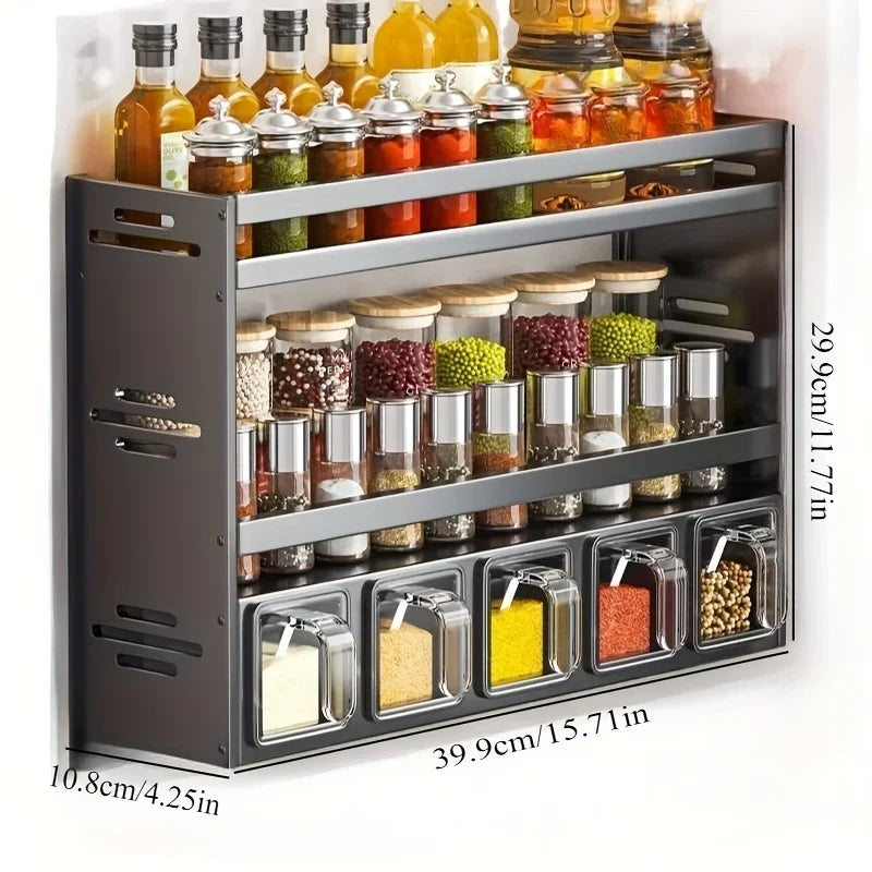 New Kitchen Spice Shelf Wall-mounted Spice Storage Rack Kitchen Seasoning Organizer Holder No Punching Required Storage Shelf Taj Home Store