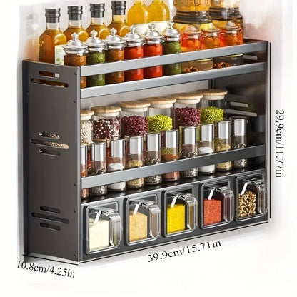 New Kitchen Spice Shelf Wall-mounted Spice Storage Rack Kitchen Seasoning Organizer Holder No Punching Required Storage Shelf Taj Home Store