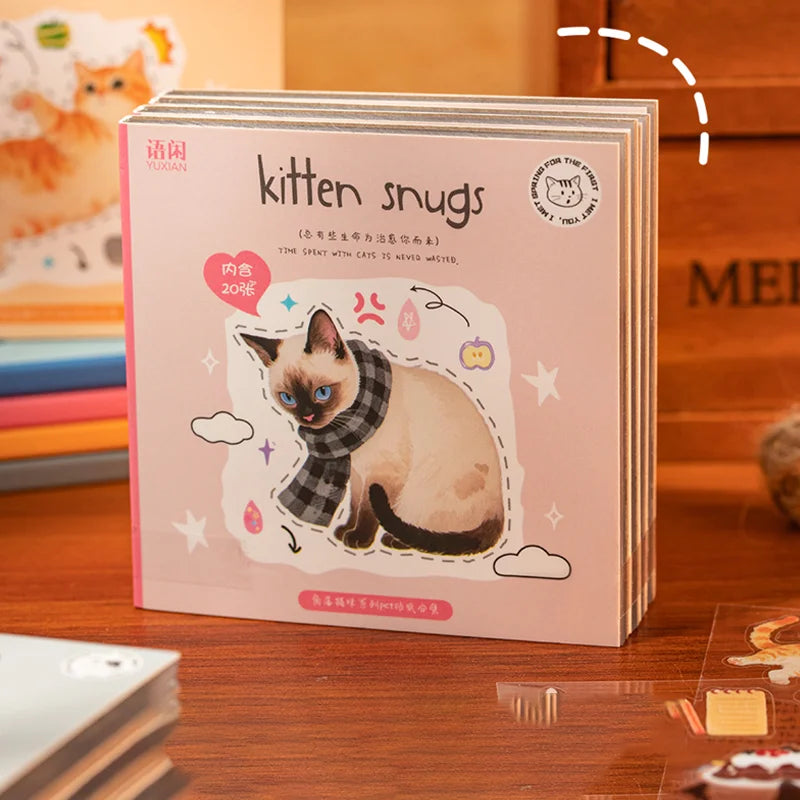 20pcs Corner Cats PET Square Sticker Book for Journal Scrapbooking Planner Decoration Waterproof Cute Animal Stickers, Mr. Paper Taj Home Store