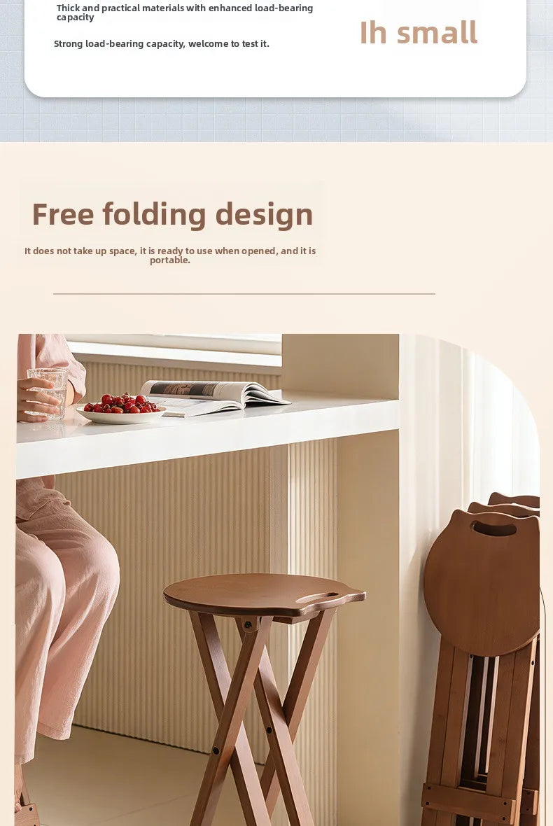 Retro style bamboo folding stool, household foldable round stool, foldable high stool, bar stool, restaurant dining stool Taj Home Store