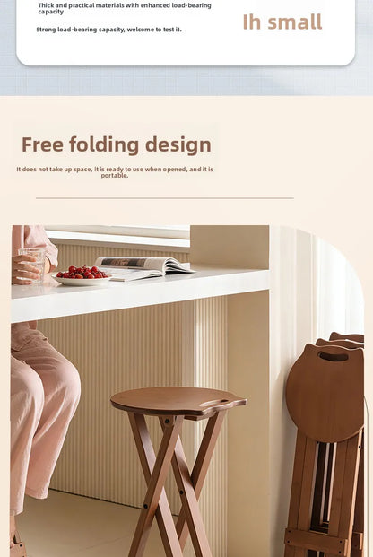 Retro style bamboo folding stool, household foldable round stool, foldable high stool, bar stool, restaurant dining stool Taj Home Store