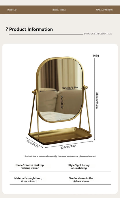 Rotating makeup mirror, light luxury style desktop with chassis, can store large makeup mirror, home dressing table mirror Taj Home Store