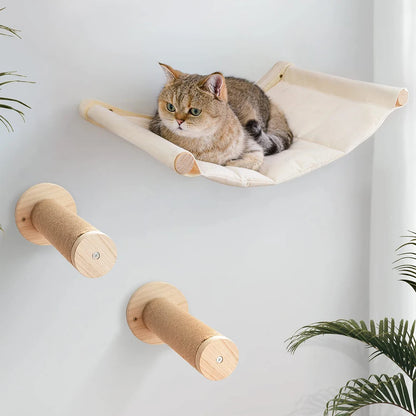 Cat Corner Shelf with 3 Steps Set Wall Mounted Cat Bed Perches Hammock for Sleeping Climbing Scratching Pet Wooden Furniture Taj Home Store