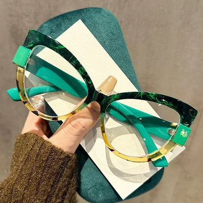 New Fashionable High-definition Cat Eye Glasses with Large Frame Color Blocking Design and Multi-color Anti Blue Light Glasses
