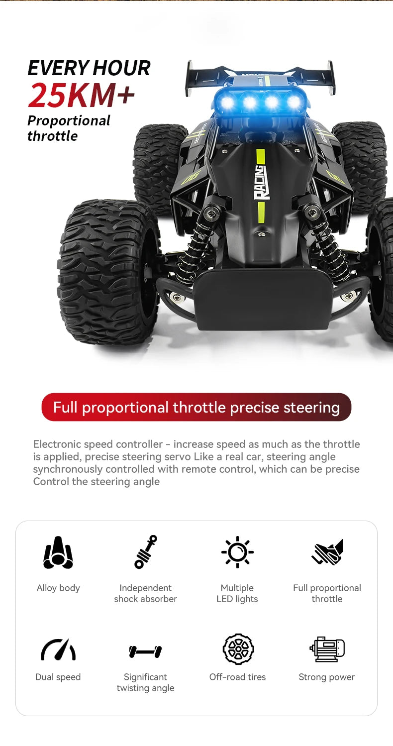 ZWN 1:12 1:16 20KM/H RC Car With LED Lights 2.4G Alloy Off-Road High Speed Vehicle Remote Control Cars Toys for Children Gifts Taj Home Store